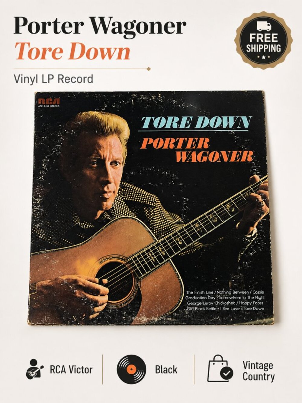 Porter Wagoner Tore Down 1974 RCA Victor Country Vinyl LP Record APL1-0496